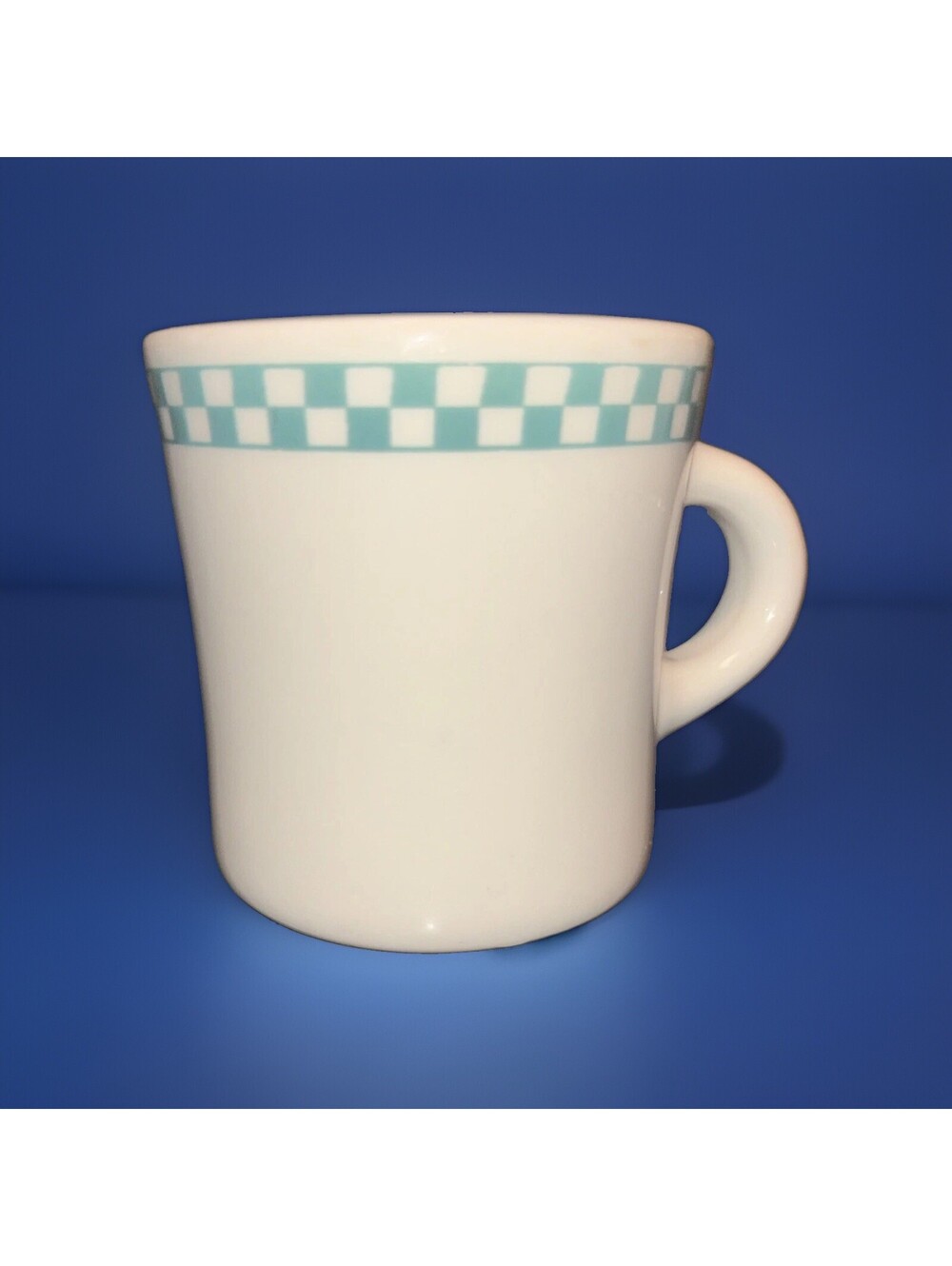 Homer Laughin Green Checkered Coffee Mug Heavy Diner Ceramic Cup 8 Oz